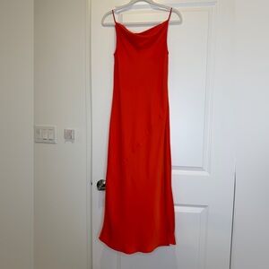 Babaton Slip Satin Midi Dress | Cowl Neck | Red/Orange | Size S | Aritzia